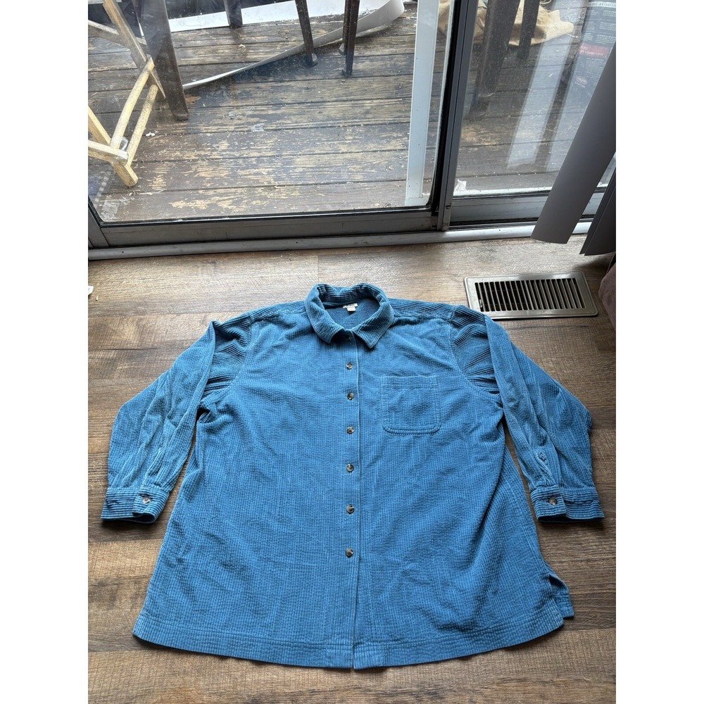 VTG LL Bean Womens Corduroy Button Up Shirt Jacket Shacket 2XL Light Blue 266126